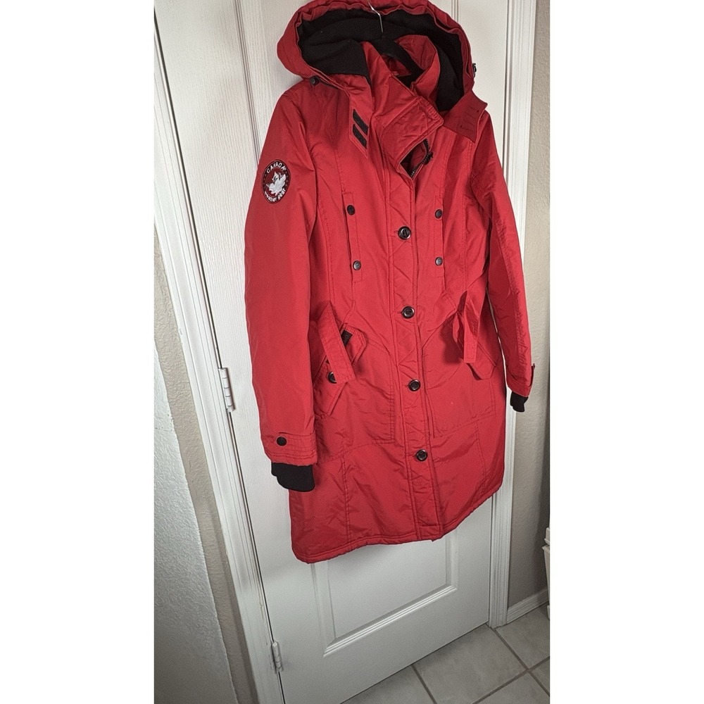 Canada Weathergear Women's Large Red Parka Coat Button Up Hooded Warm Winter - Picture 4 of 10